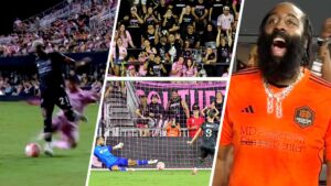 Terrible penal de DeAndre Yedlin que convierte Amine Bassi para poner el segundo del Dynamo de Houston y que celebra… ¡James Harden!