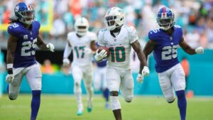 Tyreek Hill supera las 150 yardas y Miami recupera la cima en la División Este tras vencer a Giants